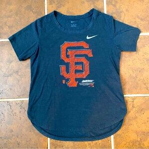 Nike Blue and Orange Short Sleeve Tee with Graphic Design